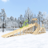 Зимняя деревянная горка "Snow Fox 12 м" две лестницы, без окраски