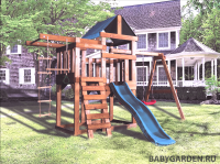 Детская игровая площадка Babygarden play 5 DG с веревочной лестницей, закрытым балконом, кольцами и темно-зеленой горкой