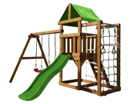 Детская игровая площадка Babygarden play 9 LG с канатной сеткой, веревочной лестницей, трапецией и светло-зеленой горкой 1.75 метра