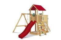 Детский городок Start Line KIDS эконом, деревянный, без выкраски, цвет горки и крыши - красный