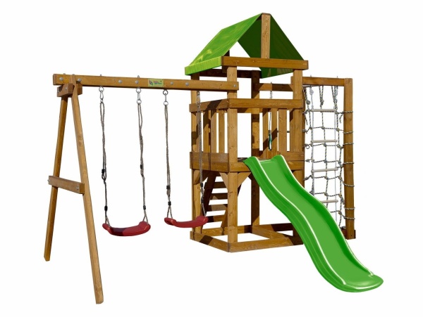 Детская игровая площадка Babygarden play 9 LG с канатной сеткой, веревочной лестницей, трапецией и светло-зеленой горкой 1.75 метра