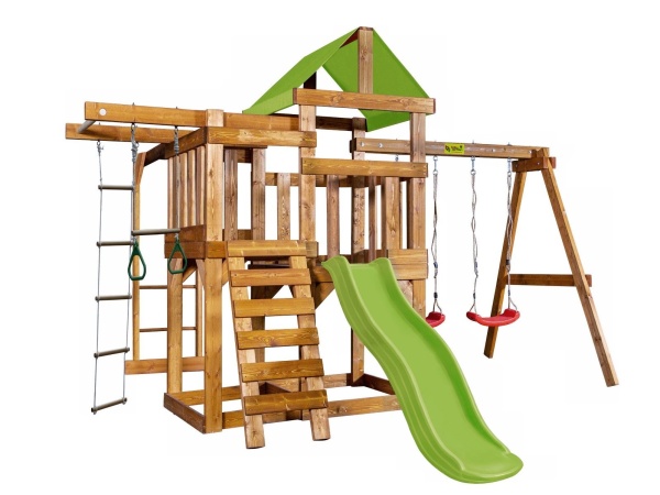 Детская игровая площадка Babygarden play 7 LG с балконом, турником, веревочной лестницей, трапецией и светло-зеленой горкой 1,75 метра