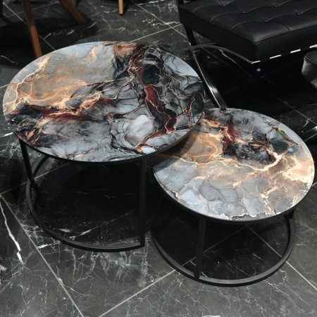 Набор кофейных столиков Tango космический (стекло с фотопечатью) с чёрными ножками, 2шт