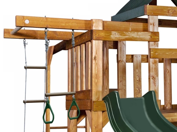 Детская игровая площадка Babygarden play 8 DG с балконом, турником, веревочной лестницей, трапецией и темно-зеленой горкой 2.20 метра