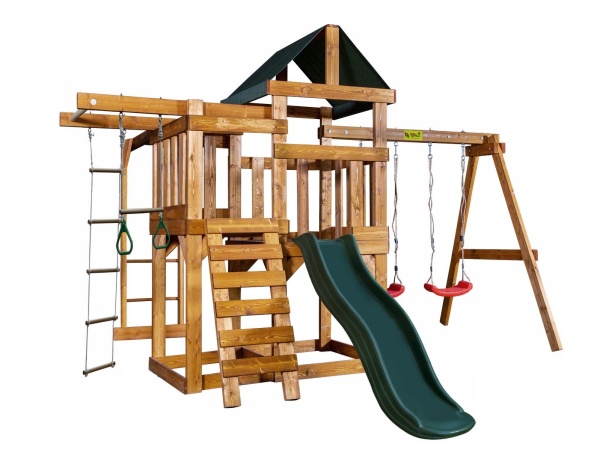 Детская игровая площадка Babygarden play 7 DG с балконом, турником, веревочной лестницей, трапецией и темно-зеленой горкой 1,75 метра