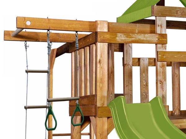 Детская игровая площадка Babygarden play 8 LG с балконом, турником, веревочной лестницей, трапецией и светло-зеленой горкой 2.20 метра