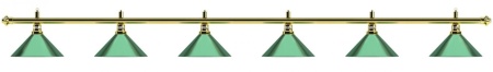 Лампа на шесть плафонов «Evergreen» (золотистая штанга, зеленый плафон D35см)