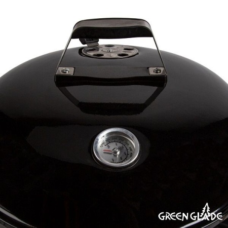 Гриль-барбекю угольный Green Glade K181 круглый, со съемной крышкой, термометром, нижней полкой, колесами, пеплосборником, черный