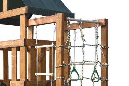 Детская игровая площадка Babygarden play 10 DG с канатной сеткой, веревочной лестницей, трапецией и темно-зеленой горкой 2.20 метра