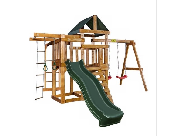 Детская игровая площадка Babygarden play 8 DG с балконом, турником, веревочной лестницей, трапецией и темно-зеленой горкой 2.20 метра