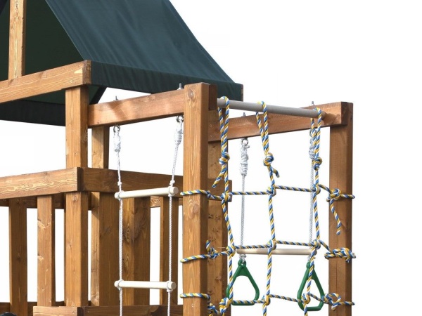 Детская игровая площадка Babygarden play 9 DG с канатной сеткой, веревочной лестницей, трапецией и темно-зеленой горкой 1.75 метра