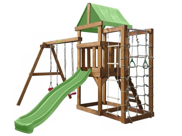 Детская игровая площадка Babygarden play 10 LG с канатной сеткой, веревочной лестницей, трапецией и светло-зеленой горкой 2.20 метра