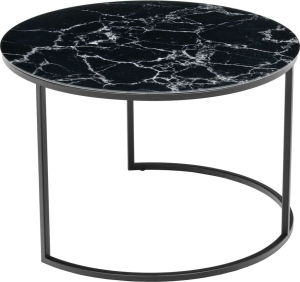 Набор кофейных столиков Tango чёрный мрамор (стекло с фотопечатью) с чёрными ножками, 2шт