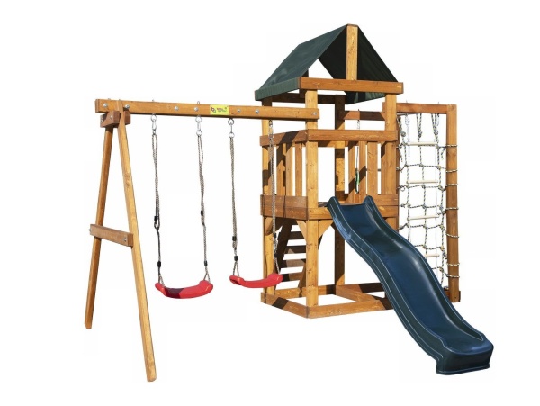Детская игровая площадка Babygarden play 10 DG с канатной сеткой, веревочной лестницей, трапецией и темно-зеленой горкой 2.20 метра