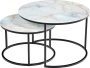 Набор кофейных столиков Tango бежевый мрамор (стекло с фотопечатью) с чёрными ножками, 2шт