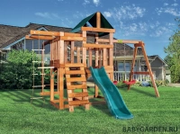 Детская игровая площадка Babygarden play 7 DG с балконом, турником, веревочной лестницей, трапецией и темно-зеленой горкой 1,75 метра