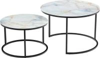 Набор кофейных столиков Tango бежевый мрамор (стекло с фотопечатью) с чёрными ножками, 2шт