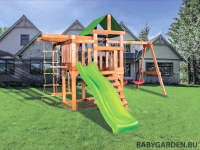 Детская игровая площадка Babygarden play 8 LG с балконом, турником, веревочной лестницей, трапецией и светло-зеленой горкой 2.20 метра