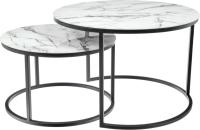 Набор кофейных столиков Tango белый мрамор (стекло с фотопечатью) с чёрными ножками, 2шт