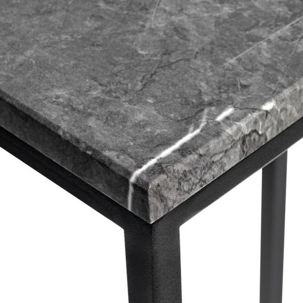 Придиванный столик Loft 50x30см, серый мрамор с чёрными ножками