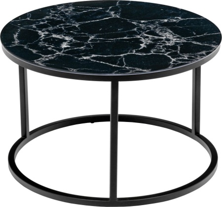 Набор кофейных столиков Tango чёрный мрамор (стекло с фотопечатью) с чёрными ножками, 2шт