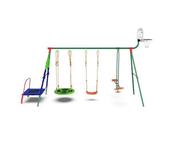 Детский комплекс DFC MULTIPLAY MTB-01 качели: планер, верёвочные, гнездо; мини-батут и баскетбольный щит