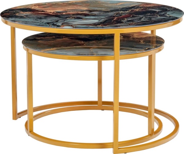 Набор кофейных столиков Tango космический (стекло с фотопечатью) с ножками матовое золото, 2шт