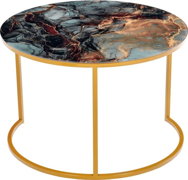 Набор кофейных столиков Tango космический (стекло с фотопечатью) с ножками матовое золото, 2шт